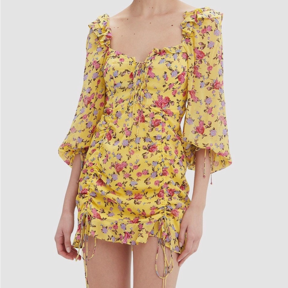 For Love And Lemons Beaumont Mini Dress Floral Yellow